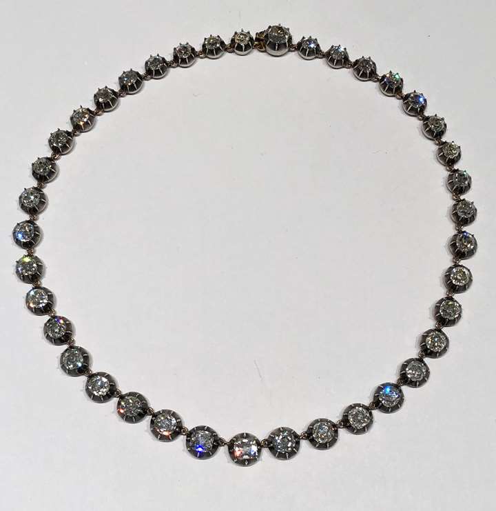 Antique diamond graduating collet necklace of 39 collets, one as clasp